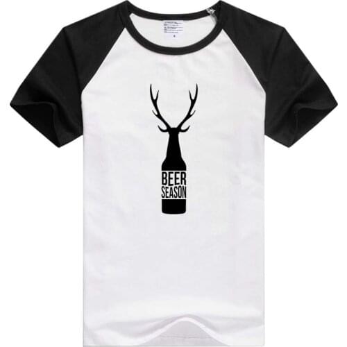 Beer painting short sleeve casual men T-shirt Deer head and antlers Tees funny design GA211
