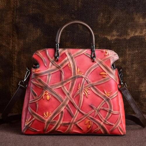 Luxury Handbag Women Bags Designer 2021 Hot Sale Totem Retro Genuine Cow Leather Tote Bag Handmade Embossed Ladies Shoulder Bags