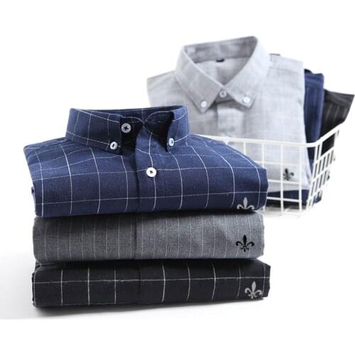 Dudalinas Camisa Social Masculina Mens Cotton Plaid Casual Shirt No Pocket Long Sleeve Standard-fit Comfortable Shirts