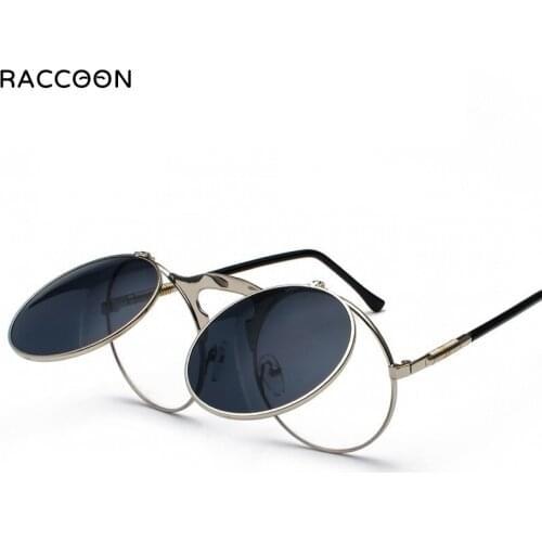 Steampunk Round Sunglasses Women Men Metal Vintage Flip Circular Double lens Sun Glasses Style CIRCLE Shades Gafas Oculos De S