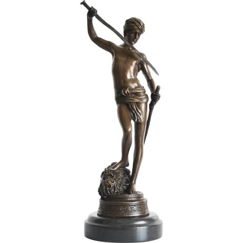 David with the Sword Statue Sculpture Bronze Classical Famous Nude Man Vintage Art Hotel Home Decor Gift