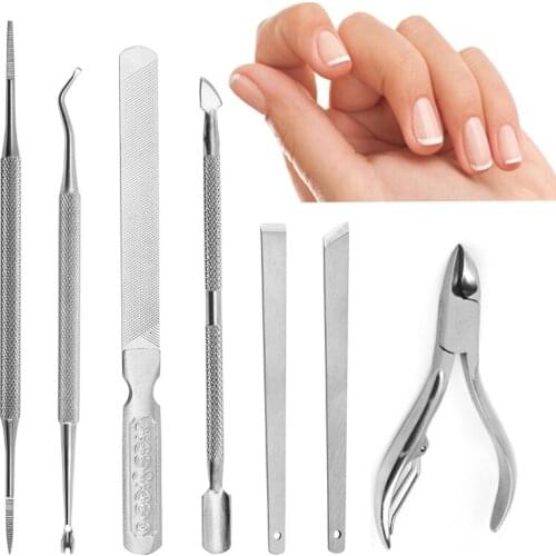 1set Double-end Silver Cuticle Remover Stainless Steel Finger Dead Skin Cut Manicure Stirring Rods Nail Art Pusher Tools