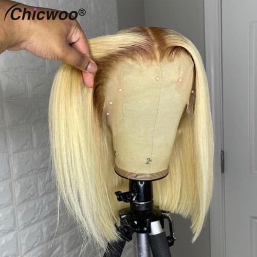 T4/613 Bob Lace Front Wigs Peruvian Remy Straight 613 Blonde Bob Wig Colored Human Hair Wigs Transparent Lace Wigs For Women 180