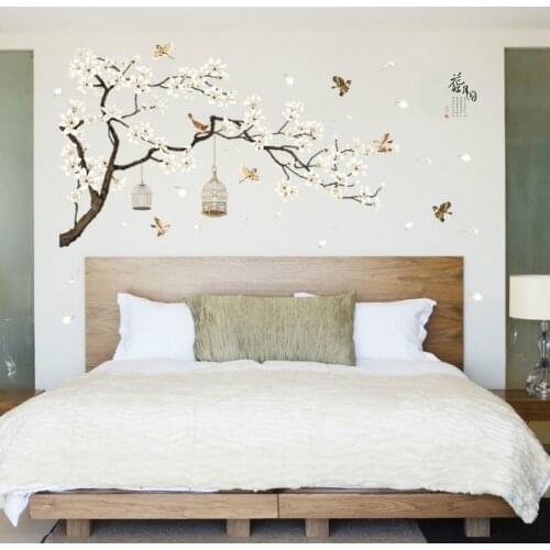 Tree Floral Birds Wall Stickers Vinyl Decals Wallpapers for Living Room Bedroom Home Decoration 187*128cm
