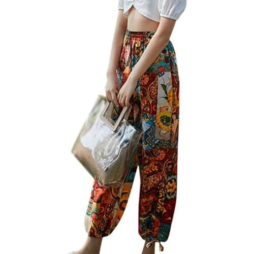 EFINNY Women Trousers Bohemian Style Wide Leg Pants Summer Trousers Streetwear Women S M L