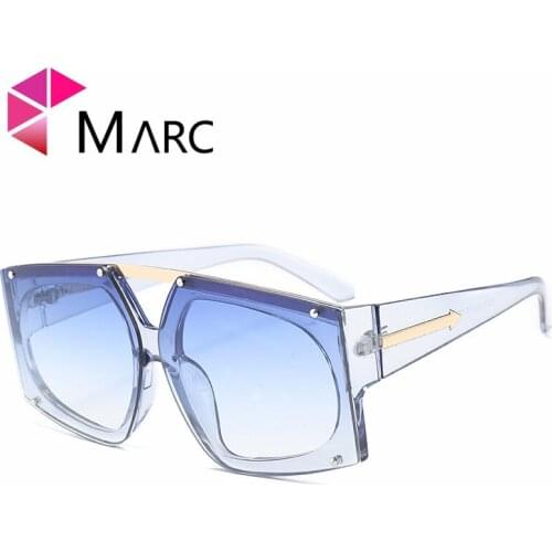 MARC UV400 2018NEW WOMEN MEN Fashion Big Sunglasses Driving Red Resin Gradient Plastic Goggle Gafas Sol Transparent Mirror