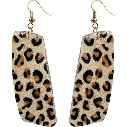 M&G Horse Hair Genuine Leather Earrings for Women Geometric Leopard Cow Color Leather Pendant Dangle Earrings Fashion Jewelry