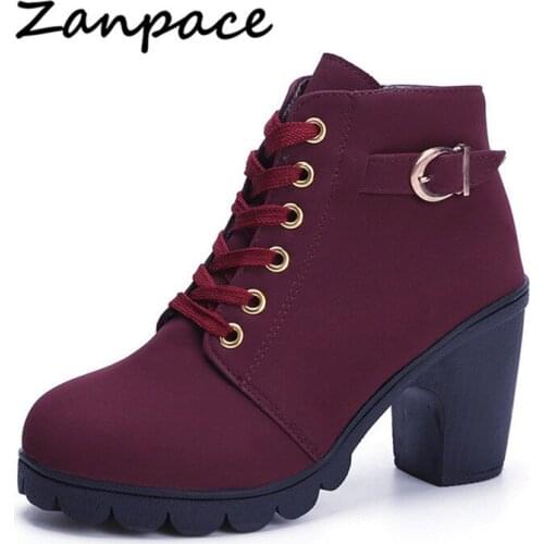 Zanpace 2018 Winter Women Boots Europe Plus Velvet Leopard Print Boots Round Toe Keep Warm Ankle Boots High Heel Botas Mujer