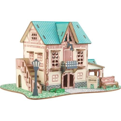 Starry Skyinn 3D Wooden Puzzle Contruction Model House Puzzles Educational Indoor Toys for Children Kids Adult
