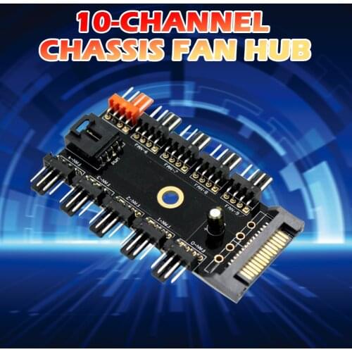 10 Ports Computer Cable Cooler Cooling Speed Controller Fan HUB Desktop Case Cooler Splitter Extension Adapter for PC Chassis