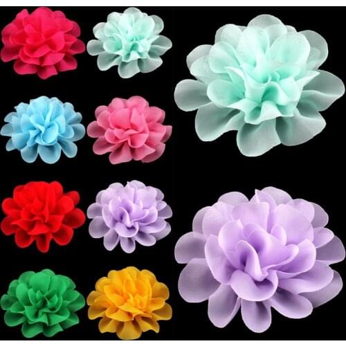 30pcs/lot 10cm 14 Colors Big Fluffy Chiffon Flowers For Kids Girls Hair Accessories Artificial Fabric Flowers For Headbands