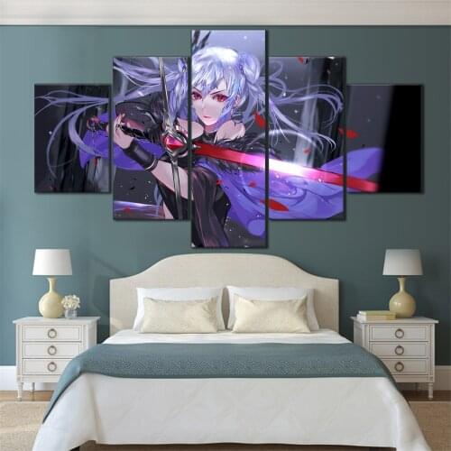 5 Pieces HD Canvas Painting Print Anime Beautiful Girl Picture For Modern Decorative Bedroom Living Room Home Wall Art Decor