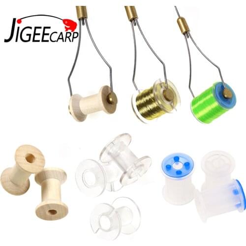 6pcs Empty Bobbin Spools For Fly Tying Material Plastic Spool Wooden Spool on Tying Thread Fly Fishing Accessories Tools