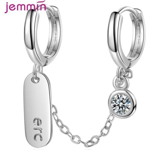 New 925 Sterling Silver Double Ear Hole Chain Hoop Earrings for Women Minimalist Hip Hop Statement Jewelry Dropshipping