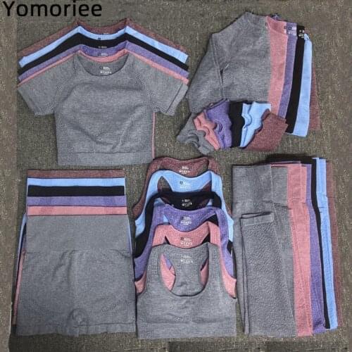 5PS Seamless Yoga Suit Women Sports Underwear Bra Short Sleeve Shorts Long Sleeve Fitness Pants Gym Clothes Running Active Wear