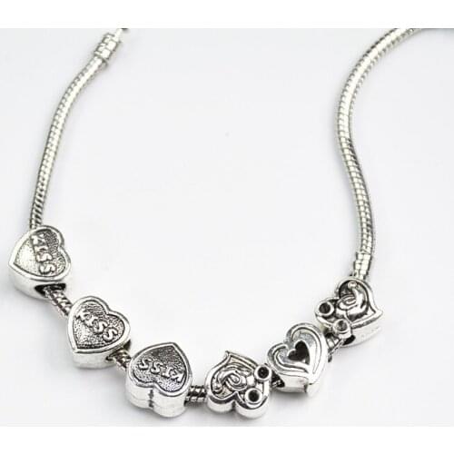 Heart Alloy Beads European Fit Charms Bracelets & Bangles