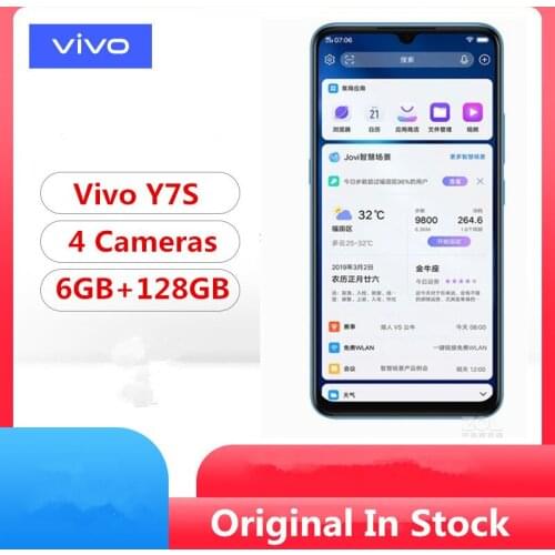DHL Fast Delivery Vivo Y7S Cell Phone Helio P65 Android 9.0 6.38" IPS 2340x1080 6GB RAM 128GB ROM 16.0MP Screen Fingerprint