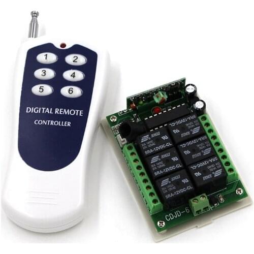 DC 12V 315/433 7A RF Wireless Remote Control Switch 6CH Relay Receiver learning code for Home Smart Control SKU: 5432