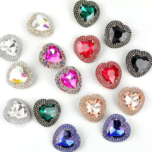 Elegant Jewelry Accessories 8 Colors Alloy Glass Drill Heart Shaped Super Flash Full Rhinestone Stud Earrings for Women 2021