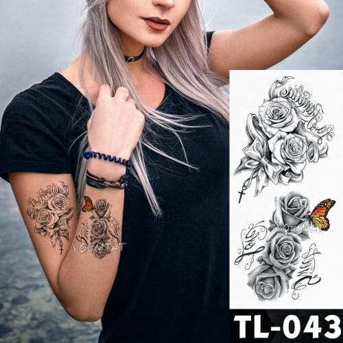 Sketch Flower Rose Butterfly pattern Waterproof Temporary Tattoo Sticker for men women Body Art Water Transfer Fake Tatoo