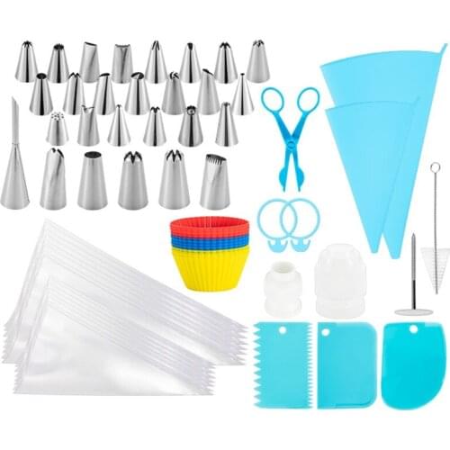 65 Pcs/Set Piping Bag Converter Icing Nozzles Tips Bag Ties Scrapers Pastry Cupcake Cream Cake Decorating Supplies Kit