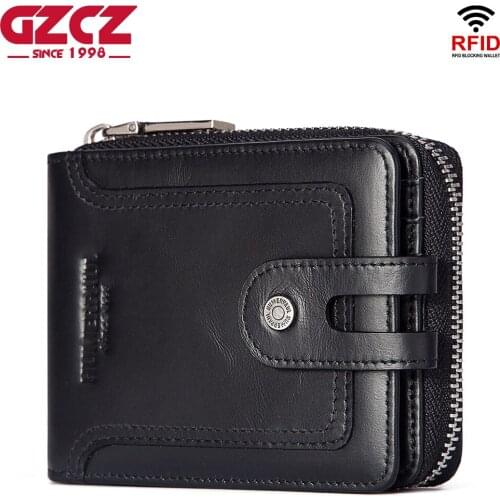 GZCZ 100% Cowhide Genuine Leather Men Wallet Black Coin Purse Small Mini Card Holder PORTFOLIO Portomonee Male Walet Pocket New