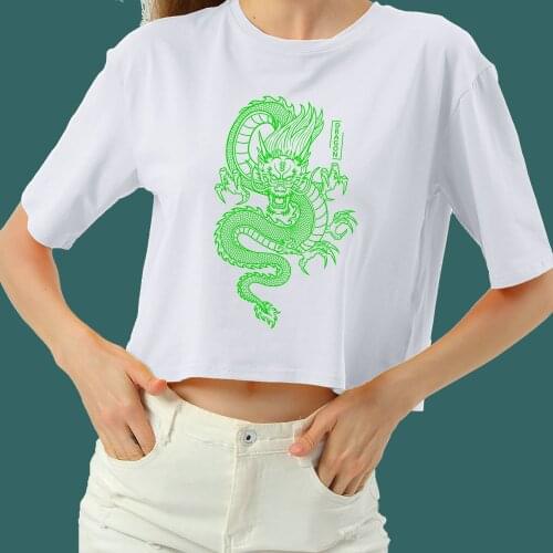 Fashion Goth Chinese Dragon Top Tshirt Cotton Harajuku Graphic Tees Crop Tops for Petite Women Shorts Girls Clothing Y2k Shirt