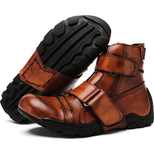 Motorcycle Riding Shoes Retro Handmade Cowhide Western Cowboy Leather Boots Big Toe Shoes Motorcycle Short Boots