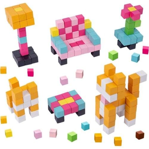 Mosaic Pixel 3D Wooden Block Jigsaw Toys DIY Cube Build Character/Furniture/Animal Fine Movement Training Kids Educational Toys