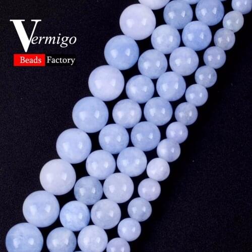 Wholesale Blue Angelite Beads Natural Gems Round Minerals Spacer Loose Beads For Jewelry Making 6-12mm Diy Bracelet Perles