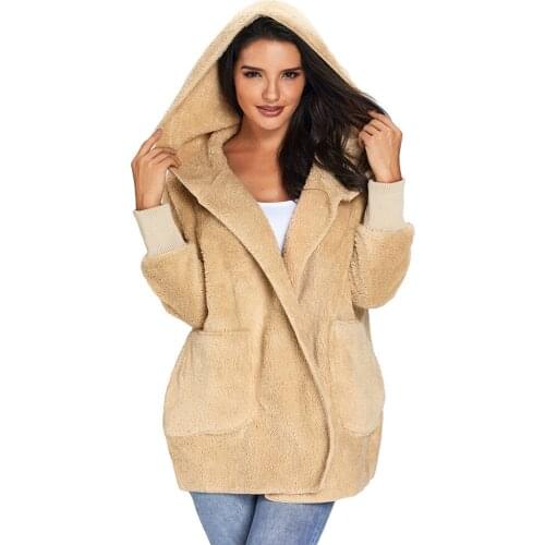 Autumn Winter Long Coat Fashion V-neck Open Stitch Woman Long Coat Solid Pockets Slim Fleece Female Coat