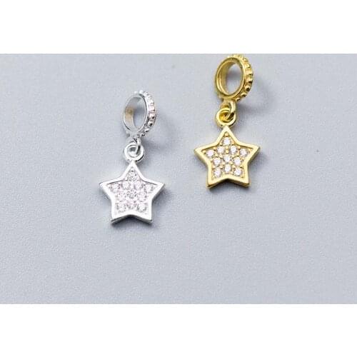 Silver Gold Color Zircon Star Charms 925 Sterling Silver Craft Pendant With Loop DIY Jewelry Making For Women Earrings Necklace