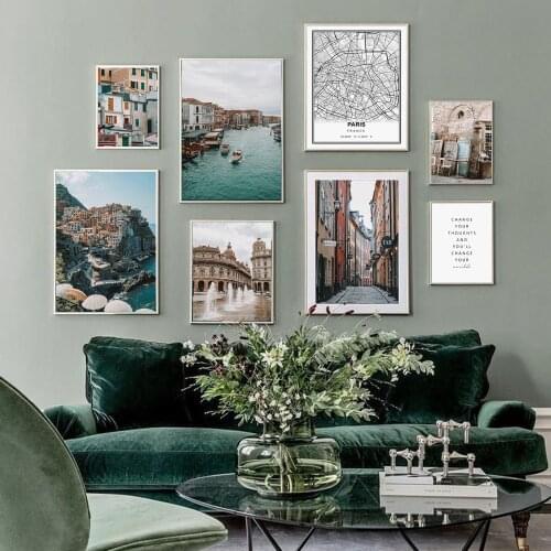 Scandinavian Landscape Canvas Painting Street Beach Paris Map Nordic Poster Print Wall Art Picture Modern Living Room Home Decor