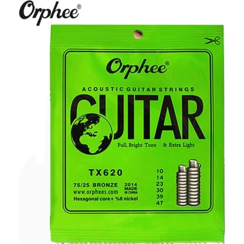 Orphee TX620 010-047 Acoustic Guitar Strings Hexagonal core+8% nickel Bronze Bright tone Extra light guitar Accessories