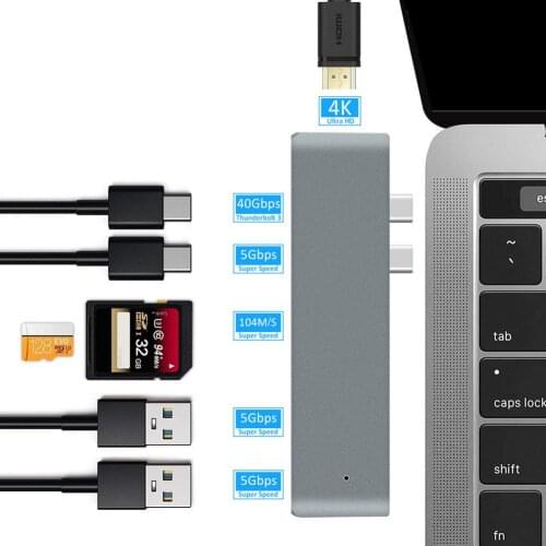 USB Type C HUB Dual USB-C To HDMI-compatible USB PD 3.0 SD For MacBook Pro Adapter 3 Dock USB C 3.1 Type-C Silver/grey