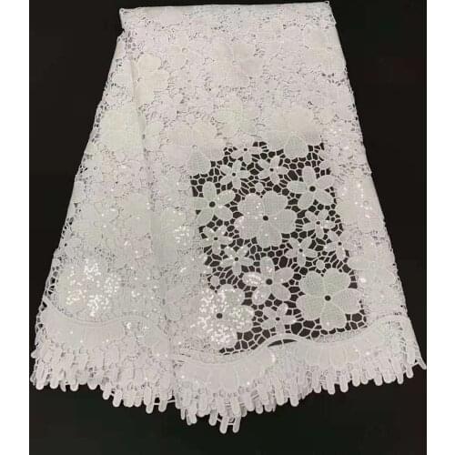 2021 High Quality Embroidery Nigeria Lace Fabric Cord Lace Fabric Africa Guipure Lace For Party Dress Popular White Dubai Style