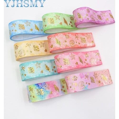YJHSMY I-19826-2000,10yards 25mm Laser silver seabed Cartoon printed grosgrain ribbon DIY wedding gift packaging material
