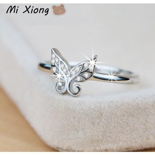 Mi Xiong 925 Sterling Silver Butterfly Rings Women Designer Craft Hollow Diamond Art Elegant Charm Party Gift Brand Cute Jewelry