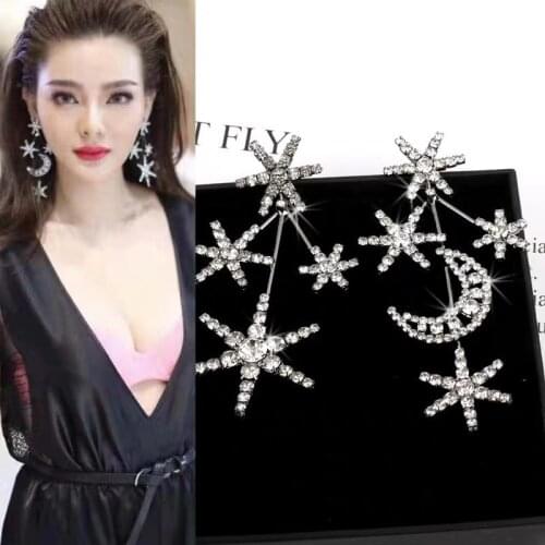 Rongho Hyperbole Irregular Crystal Star Statement earrings for women Hiphop brincos femme Party rhinestone Moon earring pendant