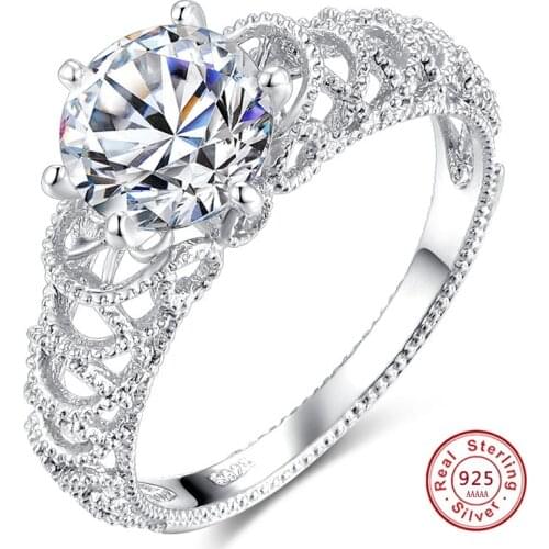 Romantic 925 Sterling Silver Infinity Love Forever Circle Round Clear CZ Finger Ring for Women Wedding Hollow-out Jewelry