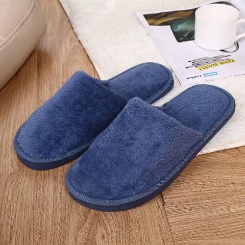 Winter Casual Solid Color Slippers Men Slippers Fleece Lovers House Shoes Women Slippers Home Floor Warm Soft Flats Indoor Shoes
