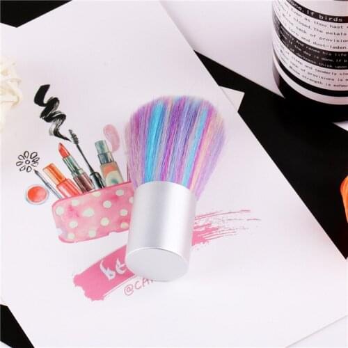 1PC New Colorful Nail Dust Cleaning Brush High Quality Short Handle Rainbow Dust Brush Blush Brush Nail Cleaning Tools