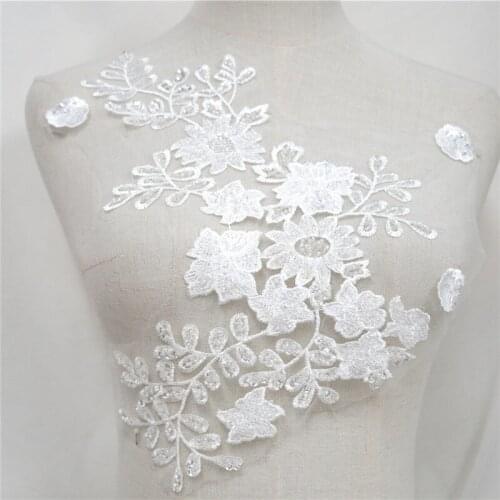 2 Pcs Delicate Beaded Floral Lace Applique Bodice Applique For Bridal Sewing Wedding Evening Gown DIY Craft Clothes Accessory