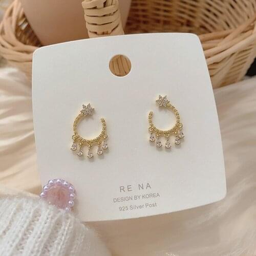 2021 Fashion C-shaped Circle Mini Cubic Zirconia Pendients Hanging Stud Earrings Flower Water Drop Woman Hoop Jewelry Gold Color