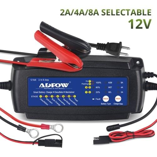 7-Stage 12V 2A 4A 8A Battery Charger For Car Boat Truck Scooter Motorcycle 6-160Ah Agm Gel Wet Batteries Charging Maintainer