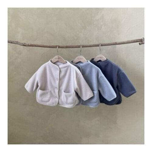 9035 Baby Coat Polar Fleece Boy Coat Autumn And Winter 2021 New Fleece Semi High Neck Girl Warm Coat with Pockets Infant Outfit