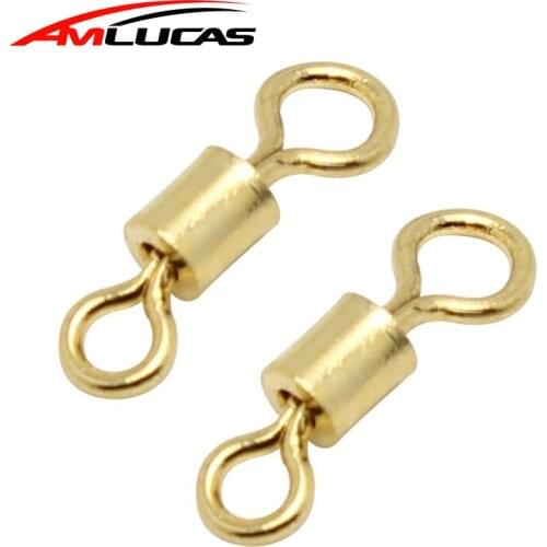 Amlucas 50pcs Gold Ball Bearing Swivel Solid Rings Fishing Connector Ocean Boat Fishing Hooks Tackle 8# 10# 12# 14# WE299