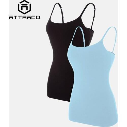 ATTRACO Camisole Women Basic Camis Cotton Soft Slim Sling Tank Tops Adjustable Straps Night Sleepwear Fitness Wear Pack of 2