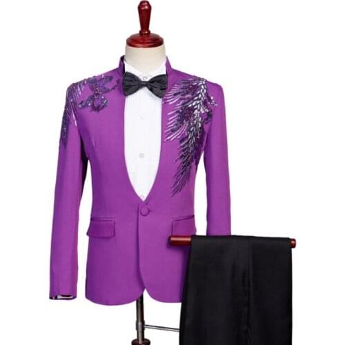 Purple sequins blazer men suits designs jacket mens stage singers clothes dance star style dress punk rock masculino homme