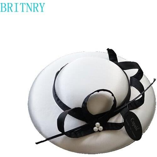 BRITNRY New Arrival Black White Wedding Hat Handmade Vintage Wedding Party Evening Bride Hat Hair Wedding Accessories